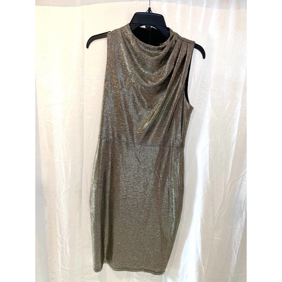 BLACK HALO Gold Sleeveless Crew Neck Above The Knee Party Body Con Dress 6 NWT - Picture 2 of 14